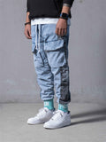 Male Letters Patchwork Elastic Drawstring Jeans