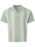 Two Color Stripes Lapel Short Sleeve Cuba Shirt for Men