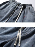 Chic Red White Ink Dot Drawstring Blue Jeans for Men