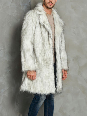 Fashion Faux Fox Fur Suit Collar Men's Mid-Length Coat