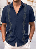 Men's Casual Embroidery Short Sleeve Lapel Breathable Shirt