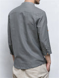 Men's V neck Cotton Linen Solid Color Shirts