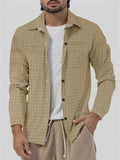 Men's Casual Checked Lapel Button Up Slim Fit Shirt