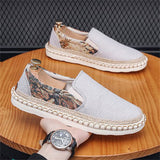 Men's Side Floral Print Patchwork Fisherman Canvas Shoes