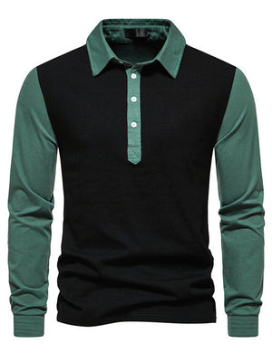 Men's Contrast Color Splicing Long Sleeve Polo Shirt