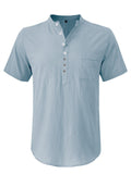 Men's Hawaiian Casual Stand Collar Short Sleeve Cotton Linen Shirt