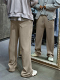 Men's Loose Drawstring Stripe Texture Straight-Leg Pants