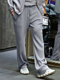 Men's Loose Drawstring Stripe Texture Straight-Leg Pants