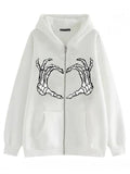 Street Skeleton Hand Print Zipper Hoodies for Men