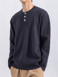 Men's Soft Comfort Henley Collar Solid Ribbed Sweater