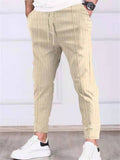 Leisure Striped Slim Fit Drawstring Trousers for Men