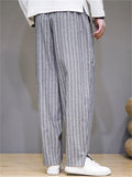 Men's Fashion Drawstring Striped Linen Pants