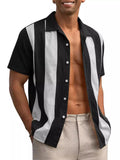 Two Color Stripes Lapel Short Sleeve Cuba Shirt for Men