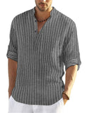 Men's Lazy Stripe Stand Collar Rolled Up Sleeve Shirt