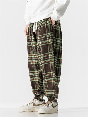 Men's Contrast Color Plaid Stylish Woolen Pants