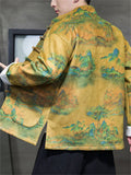 Men's Landscape Print Stand Collar Vintage Tang Suit Jacket