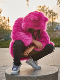 Fashionable Men's Pink Hooded Faux Fur Coat