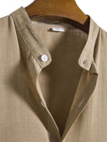 Comfy Natural Slub Cotton Upright Collar Short Sleeve Male Shirt