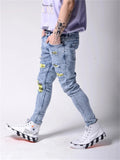 Trendy Male Stretch Embroidery Patchwork Jeans