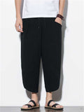 Casual Relaxed Wide Leg Cropped Harem Pants For Men