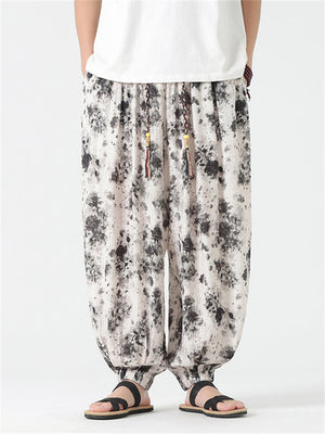 Retro Print Loose Ankle Tied Lantern Pants for Men