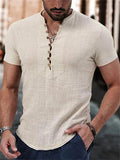 Men's Slim Fit V-neck Multi-button Short Sleeve Shirt