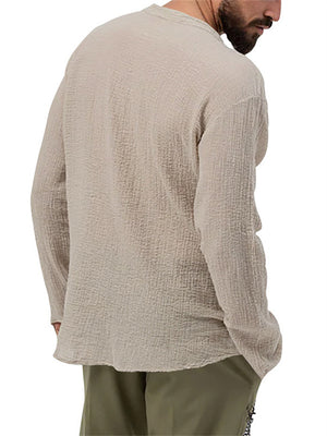 Male V-neck Long Sleeve Beach Plain Henley Shirt