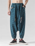 Chinese Style Men's Patchwork Harem Pants with Decorative Belt