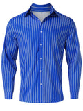 Men's Lapel Striped Button Up Long Sleeve Vacation Party Shirt