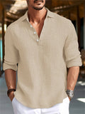 Men's V Neck Natural Linen Blend Pullover Shirt