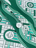 Men's Vintage Printed Lapel Short Sleeve Chest Pocket Green Shirt