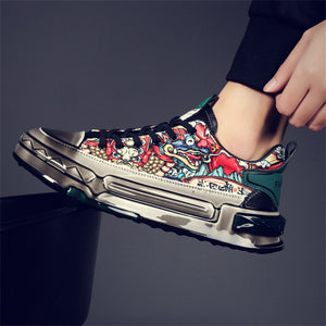 Men's Chinese Inspired Dragon Print Lace Up Sneakers