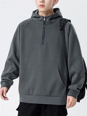 Leisure Half-Zip Solid Color Basic Sports Hoodie for Men