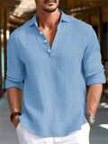 Men's V Neck Natural Linen Blend Pullover Shirt