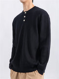 Men's Soft Comfort Henley Collar Solid Ribbed Sweater