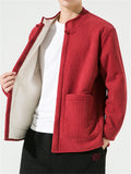 Men's Vintage Knot Button Warm Plush Liner Coduroy Jacket