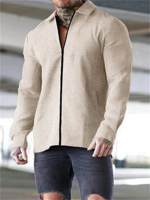 Men's Sport Simple Long Sleeve Zipper Lapel Coat