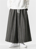 Ethnic Style Pinstripe Woolen Wide Leg Pants for Men