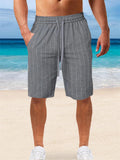 Men's Vertical Stripe Cotton Blend Drawstring Beach Shorts