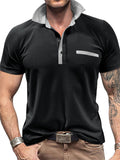 Casual Short Sleeve Contrast Color Polo Shirt