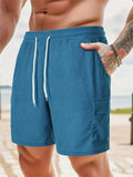 Male Solid Color Multi-Pocket Drawstring Corduroy Shorts