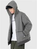 Men's Casual Zebra Stripes Plush Lining Zipper Hoodies