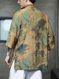 Vintage Shirt with Green Mountain & Chinese Loong Print