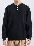 Men's Soft Comfort Henley Collar Solid Ribbed Sweater