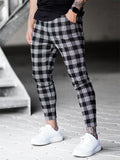 Male Fitted Plaid Stretchy Muscular Casual Trousers