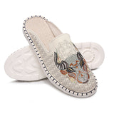 Chinese Style Cow Head Hand Embroidery Cozy Flats for Men