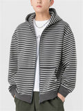 Men's Casual Zebra Stripes Plush Lining Zipper Hoodies