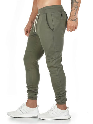 Men's Solid Elastic Waist Lace-up Tapered Trousers