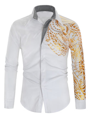 Men's Fashion Slim Bronzing Printed Long Sleeve Shirts