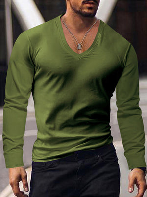 Men's Slim Fit V Neck Long Sleeve Shirt for Winter